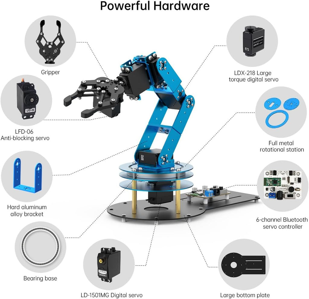 LewanSoul LeArm 6DOF Programmable Robotic Arm Kit Metal Blue