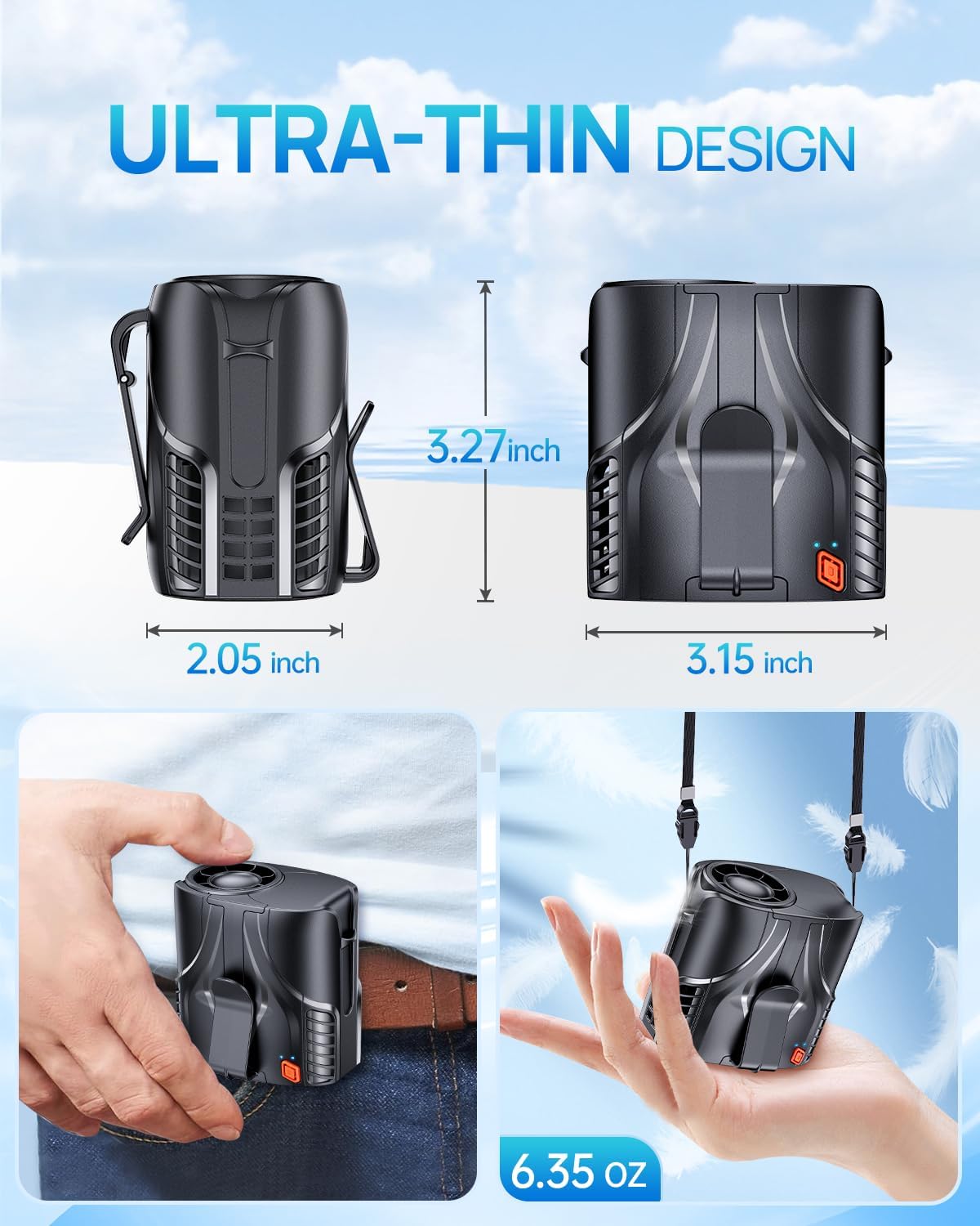 DeeKom Portable 3-in-1 Waist Fan 14000RPM Brushless Motor 40H Runtime Black