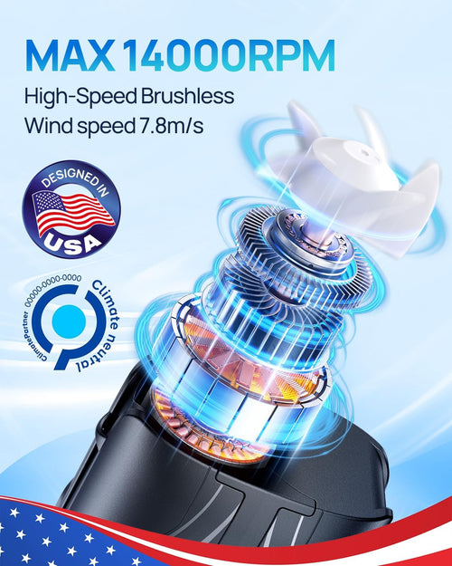 DeeKom Portable 3-in-1 Waist Fan 14000RPM Brushless Motor 40H Runtime Black